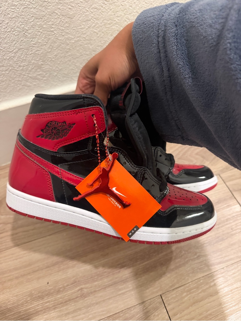 Jordan High-Top Sneakers in Red and Black Patent Leather